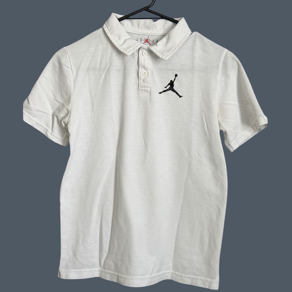 Jordan Boys White Short Sleeve Jumpman Logo Polo Shirt Size Large 12-13 Yrs